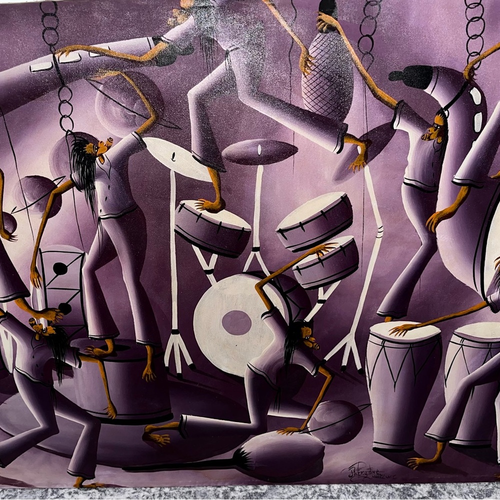 Beautiful painted canvas art on wood frame from the Bahamas.